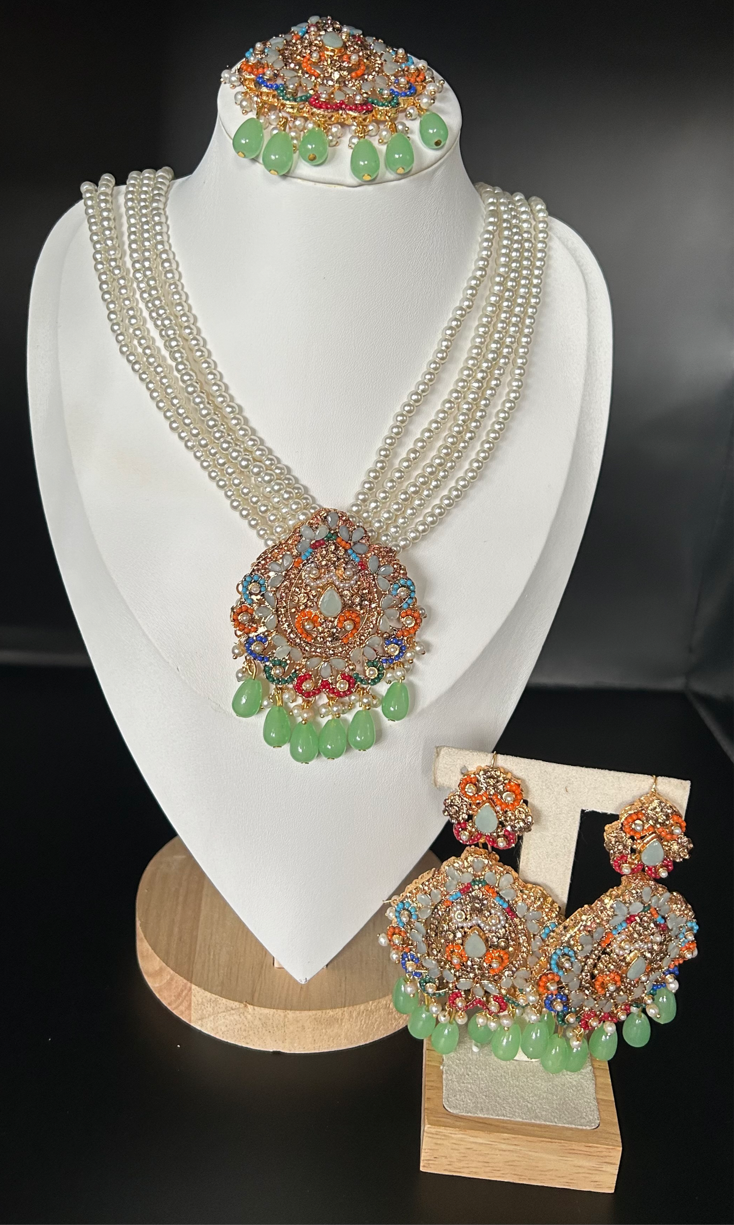 Nauratan Mala with matching earrings and Bindia