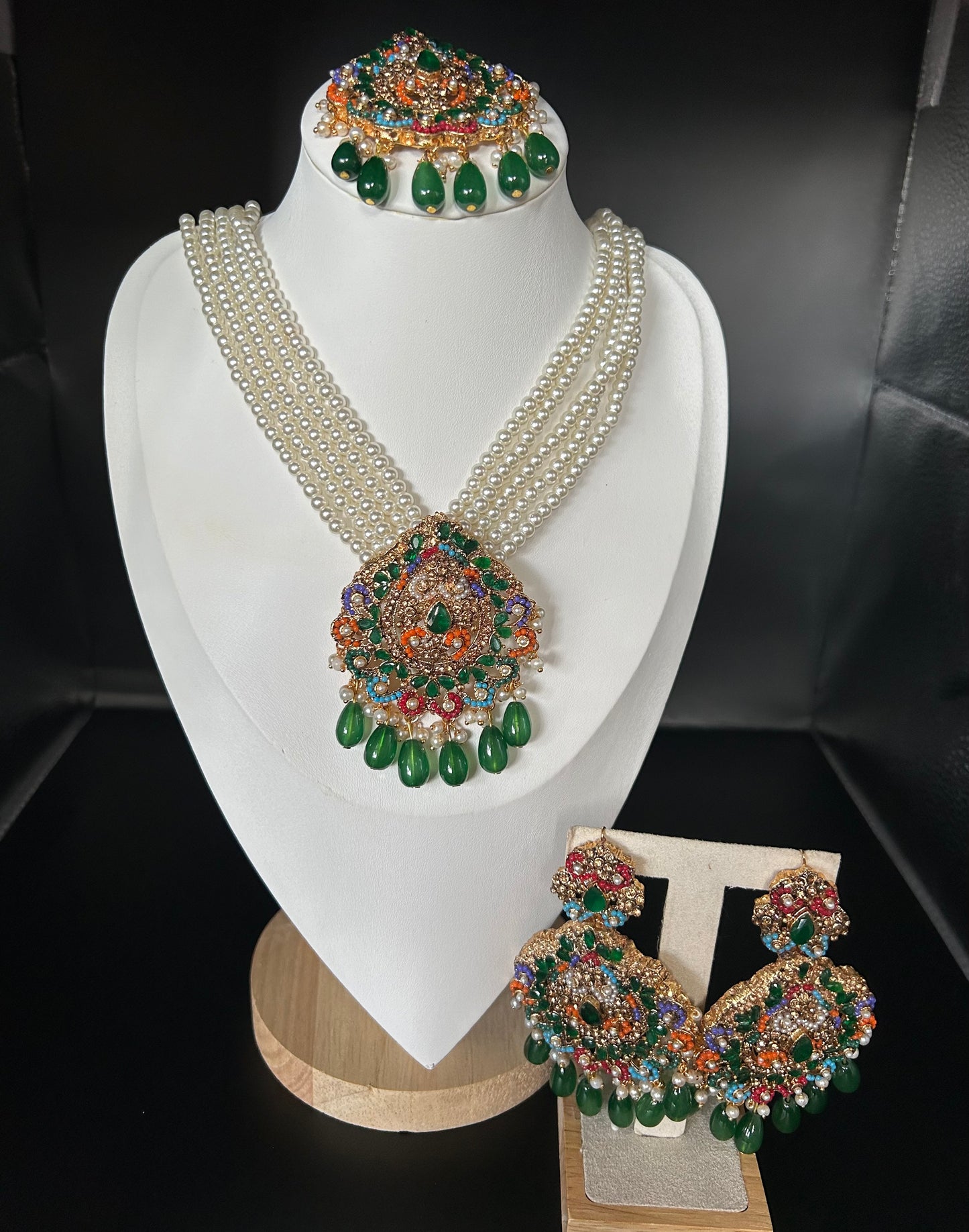 Nauratan Mala with matching earrings and Bindia